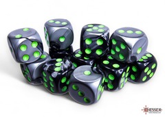 Gemini Black-Grey/green 16mm d6 Dice Block (12 dice) - CHX26645